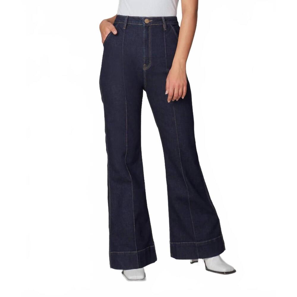 NEW LOLA HATS stevie high-rise jean flare jeans in dark rinse blue